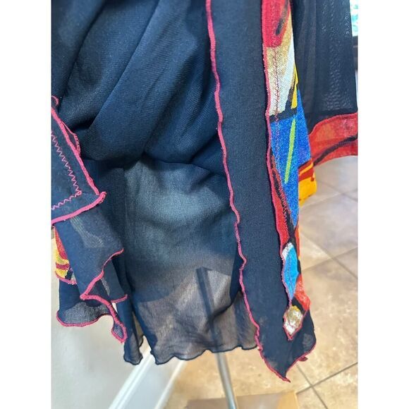 Lior Paris Size Large Tunic 3/4 Mesh Sleeve Asymmetric Patchwork Artsy Top - Picture 10 of 16